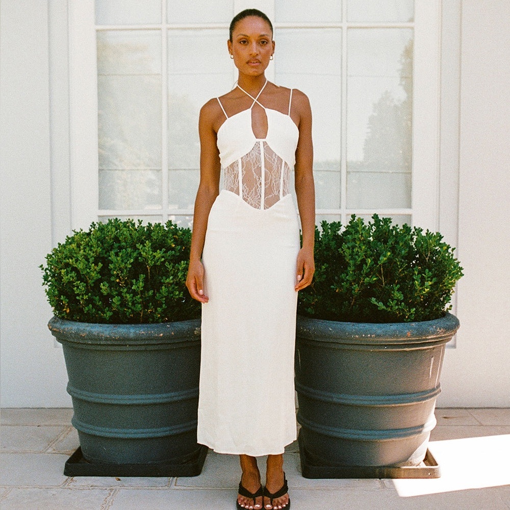 Sabo white lace corset midi dress, size medium